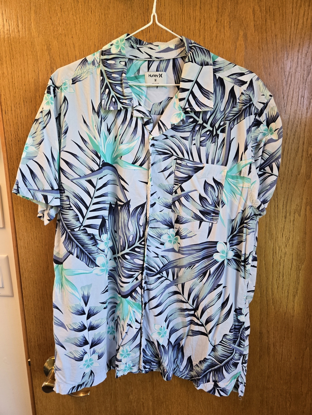 Hurley Tropical Print Camp Shirt - Light Blue, Teal & Navy